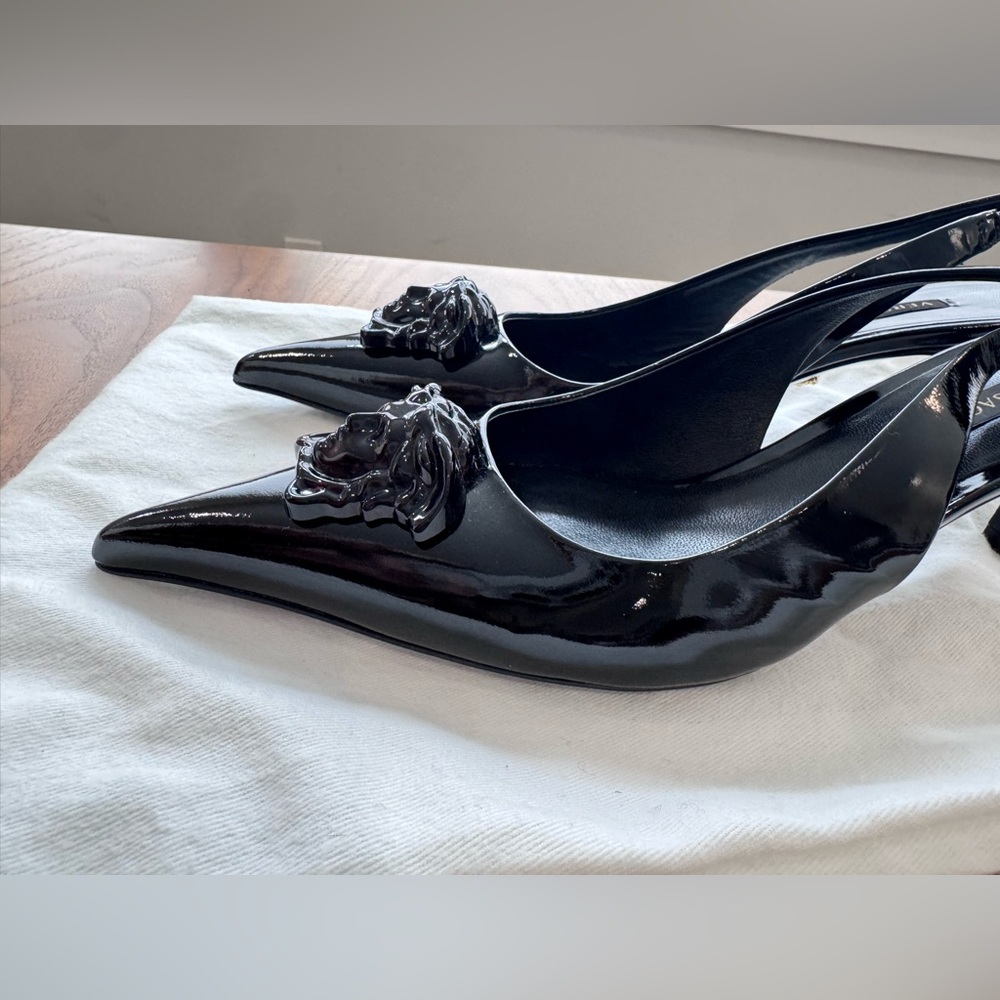 Authentic Versace Black Kitten Heel Pumps with medusa head - Picture 13 of 15